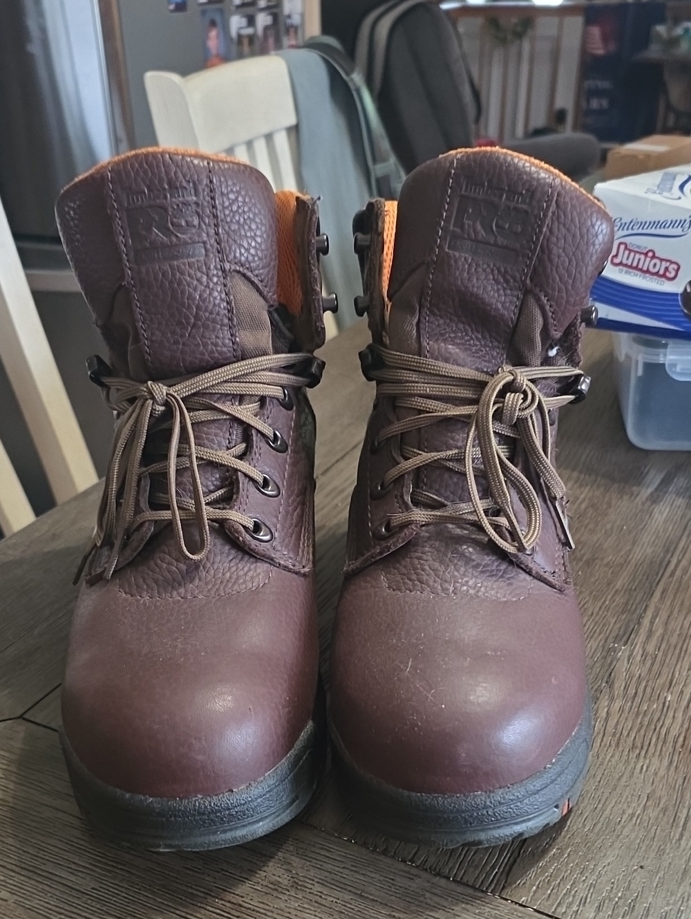 Timberland Brown Leather Work Boots with Lace-Up Design